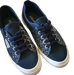 🔥 Rare SUPERGA COTU Black with White Paint Splatters Print Sneakers size 7…